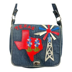 Vtg 60 70's AMERICANA Handbag TEXAS Distress Denim Flap Shoulder Bag